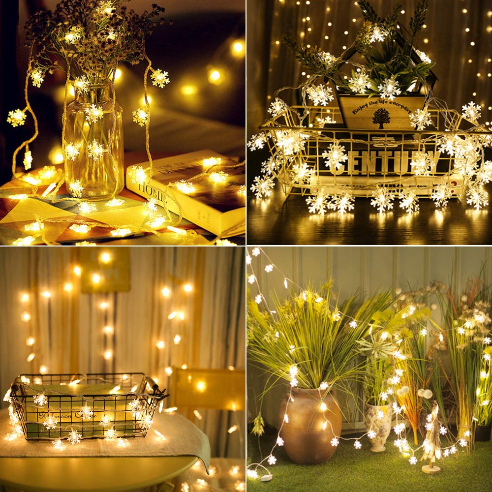 Lentera Pesta Pohon Natal LED Snowflake Bintang Peri Kelap Kelip String Lampu Outdoor Taman Pernikahan Festival Dekorasi