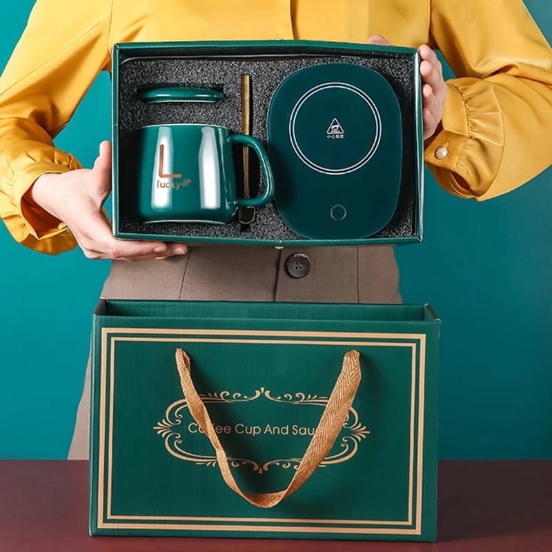 Lucky Mug Warmer Set Pemanas / Penghangat Mug - Hijau (Kado, Hampers Idul Fitri, Imlek, Tahun Baru, 
