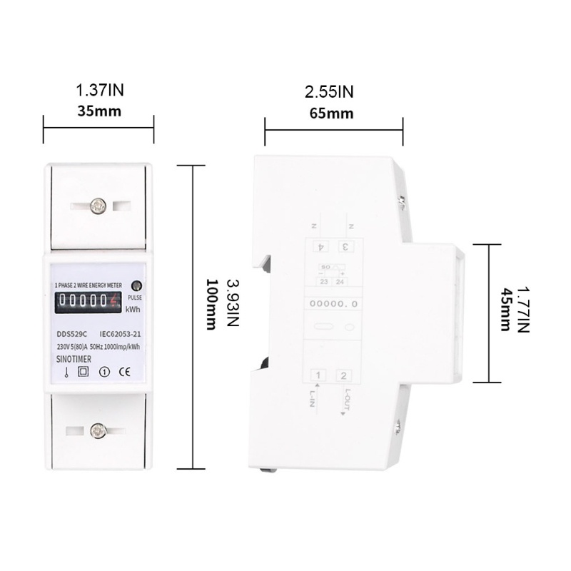 Btsg DIN-Rail Meter Elektrik 1-Phase 2 Kabel 2P KWh Meter 230V 5 (80) A