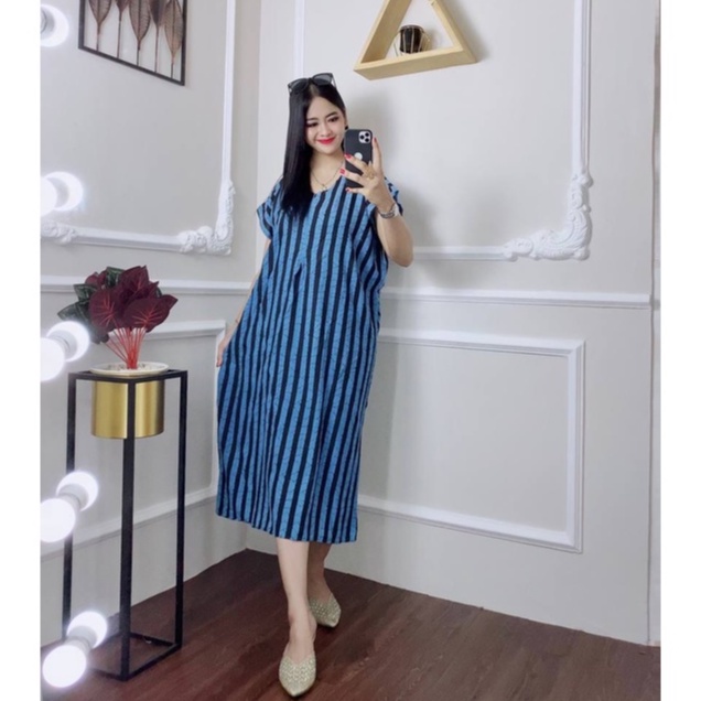 Daster Batik Prass - Motif Abstrak - Leher Kancing - Busui - Bumil - Centini Hitput-Rebecca Biru