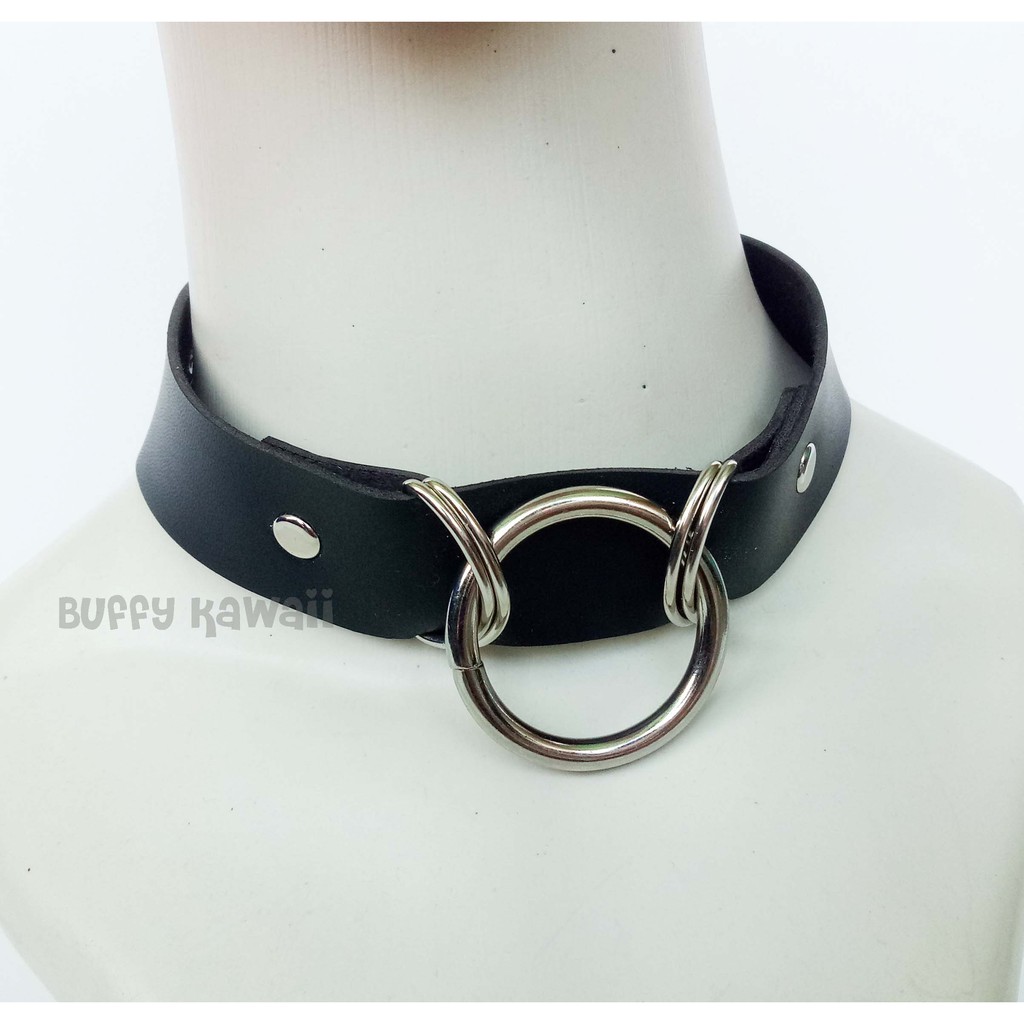 Choker punk D and O ring harajuku gothic style cosplay necklace vintage black leather metal rock