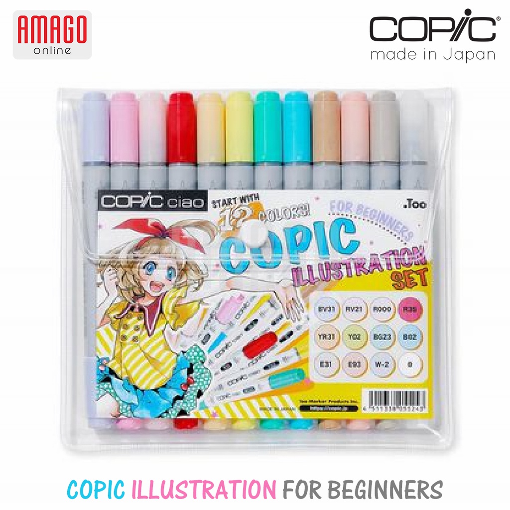 COPIC ILLUSTRATION FOR BEGINNERS - 12 COLORS SET WITH BOOK - CCM/12BK