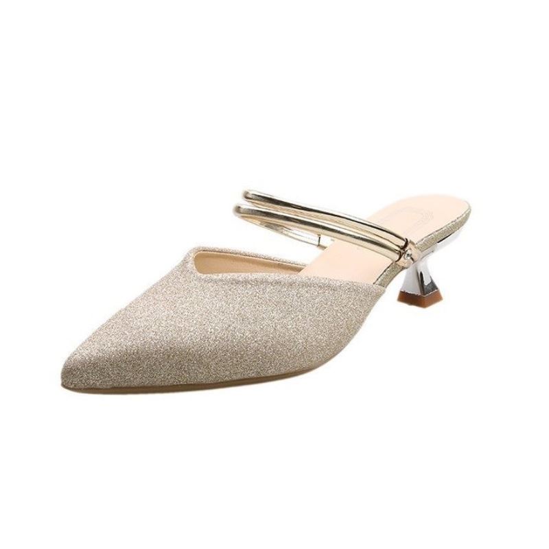 BJS07 - BLACK/GOLD/SILVER - Sepatu Heels Pesta Wanita Elegan Import 5CM SEPATU PESTA WANITA UJUNG LANCIP HIGH HEELS SEPATU HAK RENDAH SLIP ON TALI FASHION IMPORT TERMURAH TERLARIS TERBARU BAGSTORE JAKARTA JSHC07