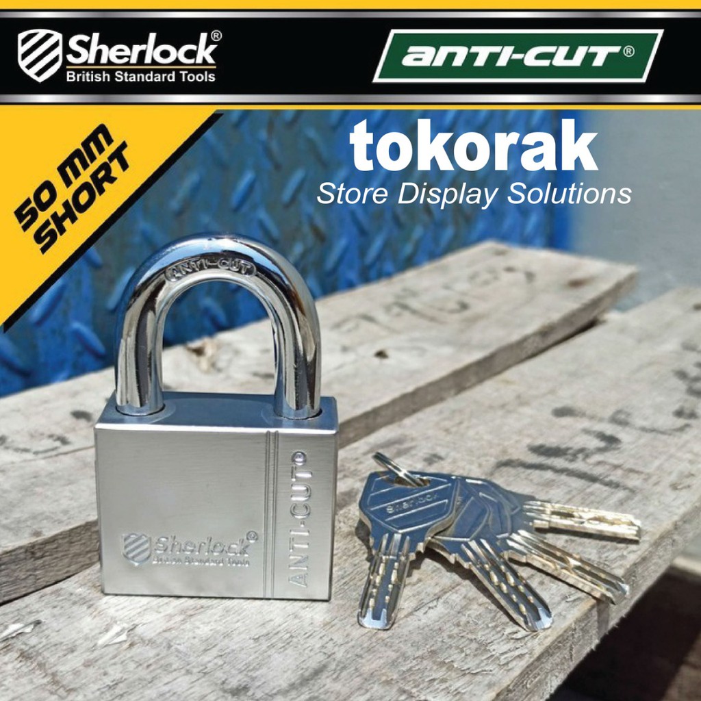 GEMBOK SHERLOCK ANTI CUT 50 MM PENDEK GUDANG RUKO KANTOR RUMAH MOTOR