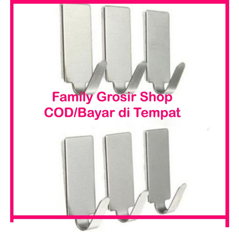 1 Set 6pcs Hook Tempel Persegi Stainless 3.5 x 1.5 cm - Cantolan Pengait Cantelan