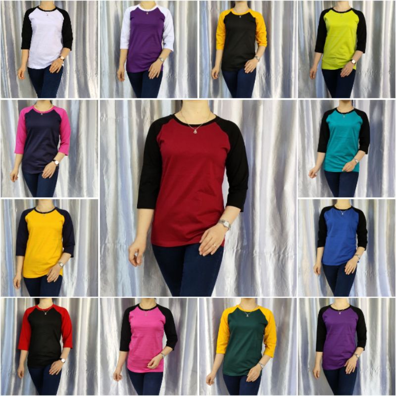 kaos polos reglan wanita (unisex) lengan 3/4 uk m l xl xxl