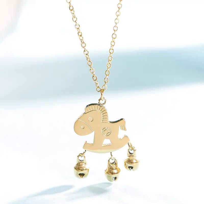 COD! kalung titanium wanita liontin unicorn kerincing variasi anti karat import gold only