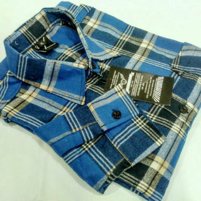 Kemeja flanel pria kotak-kotak biru hitam