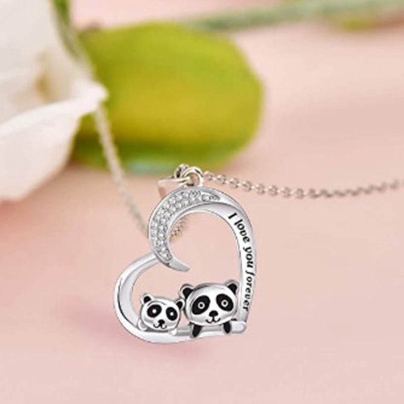 Fashion Accessories New Best-Selling Heart-Shaped Rhinestone Pendant Alloy Painting Oil National Treasure Panda Necklace