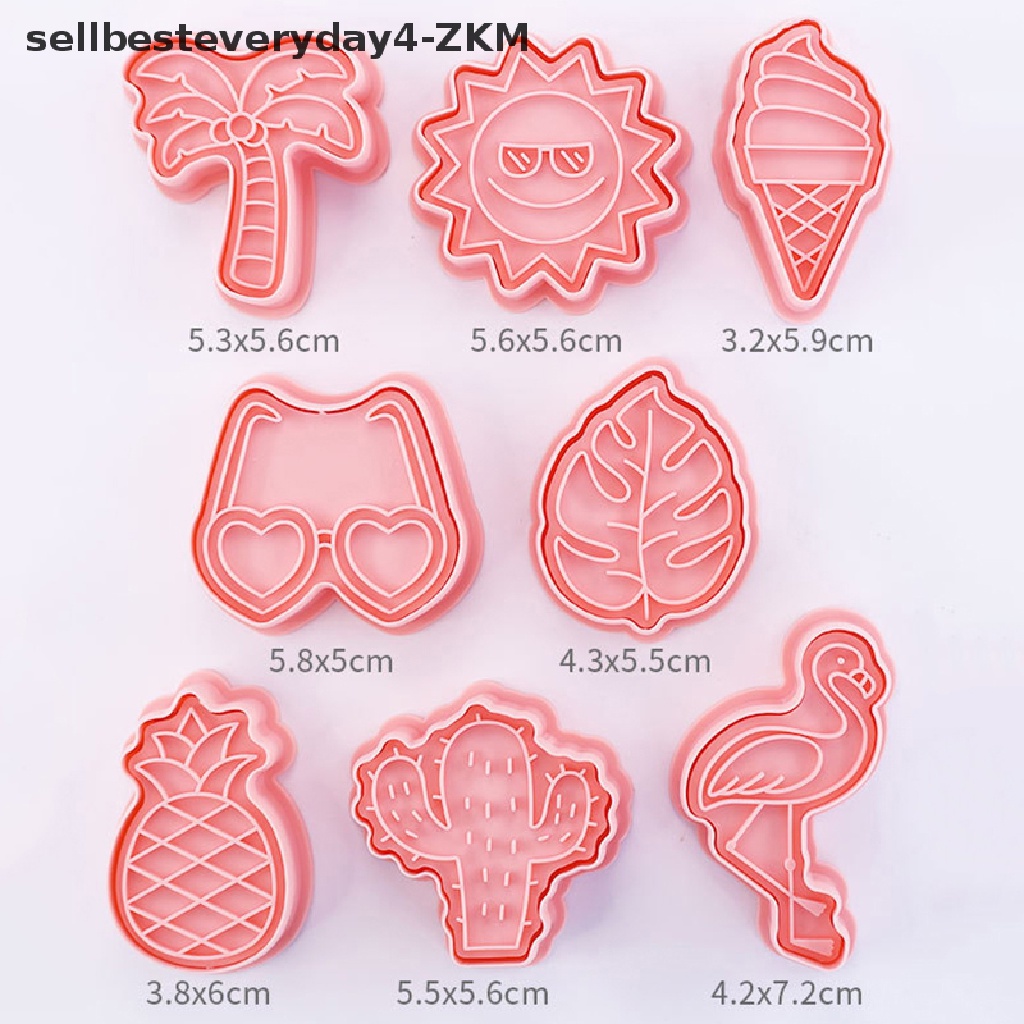 8 Pcs Cetakan Pemotong Biskuit Cookie Model Timbul 3D Gaya Hawaii