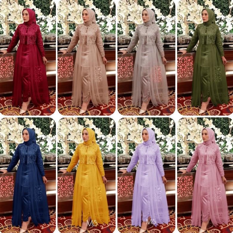 Set Attelier Dewasa Dan Anak Setelan Kebaya Jumbo Setelan Muslim Brukat Kombi Tile + Celana Moscrepe