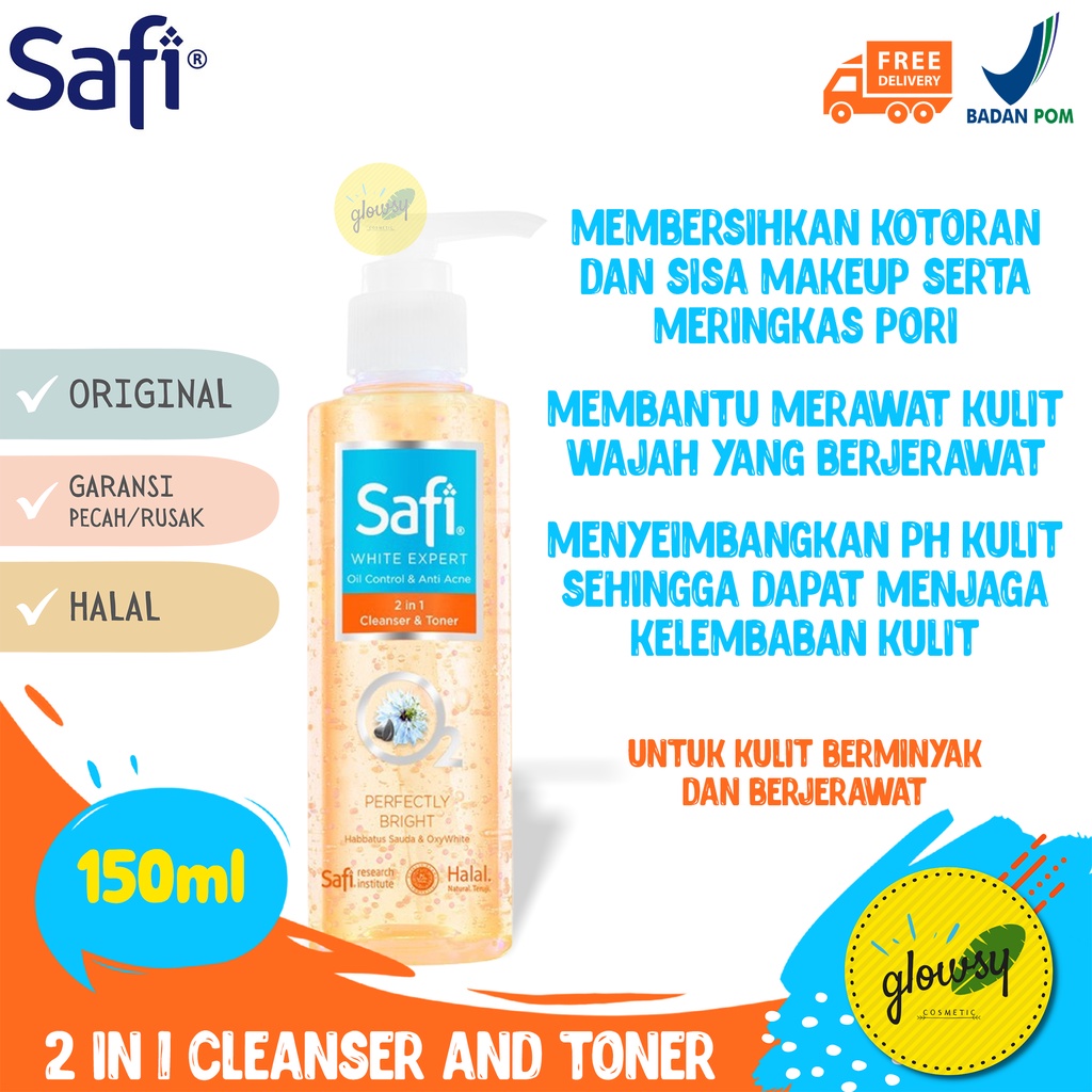 SAFI WHITE EXPERT OIL CONTROL ANTI ACNE 2 IN 1 CLEANSER TONER PEMBERSIH SABUN WAJAH MUKA FACE WASH