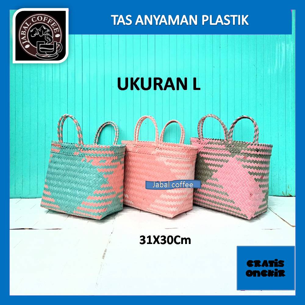 Tas Anyaman Plastik Besar L Ukuran 30 x 16 x 31 Cm Motif Lancip / Tas Anyaman Plastik Kotak Murah / Tas Belanja Anting 04