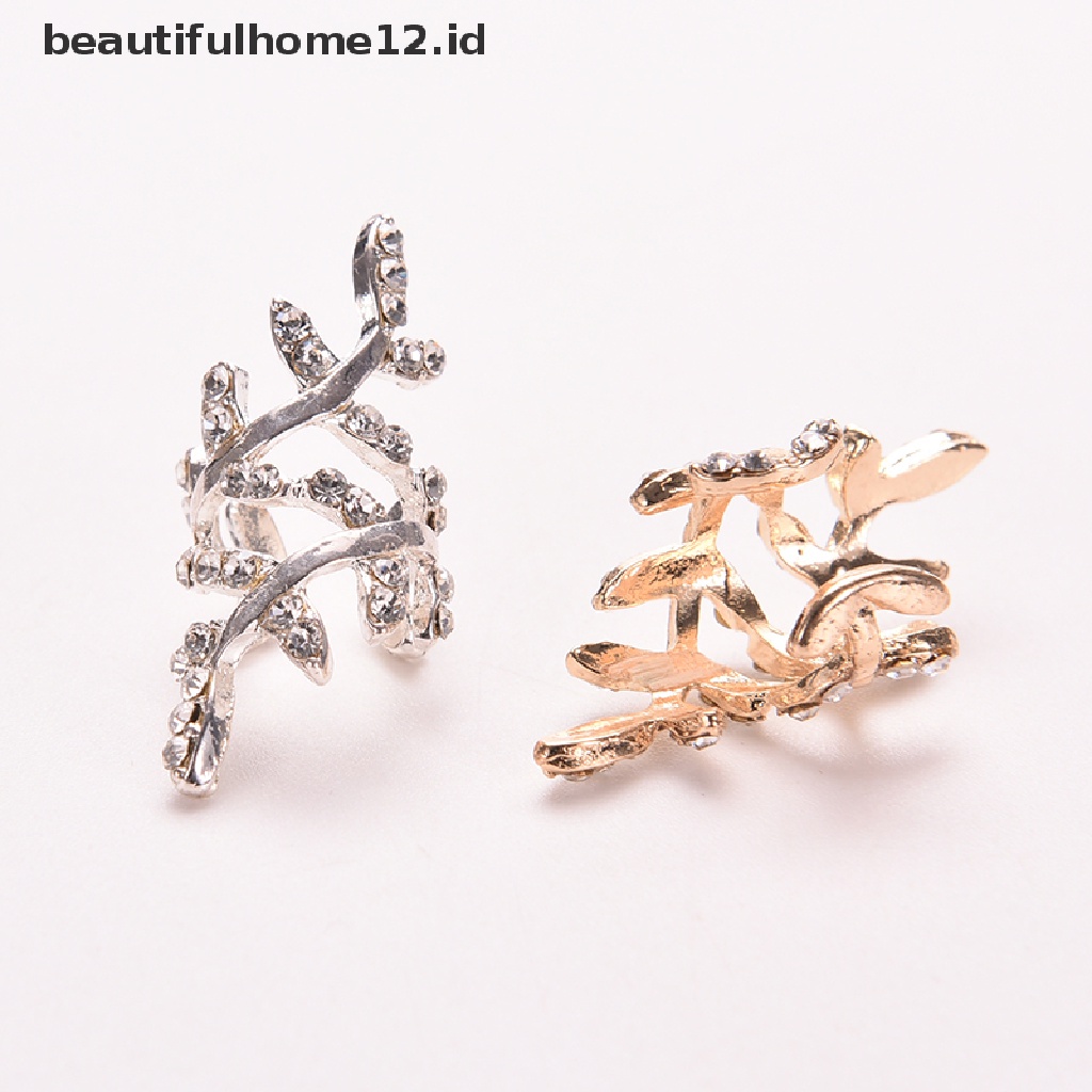 【beautifulhome12.id】 Women Punk Rock Retro Earings Crystal Leaf Ear Cuff Warp Clip Ear Clip Earings .