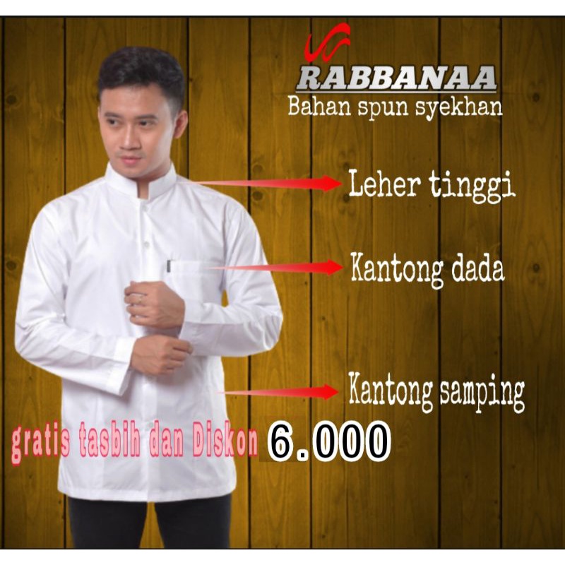 BAJU KOKO HABAIB KOKO HAIBAH ATASAN MUSLIM PRIA BAJU KOKO PUTIH POLOS MODEL AMMU