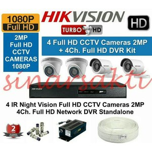 PAKET CCTV HIKVISION 4 CAMERA TURBO HD 2MP 1080P + HDD 2TB ( KOMPLIT SIAP PSG )