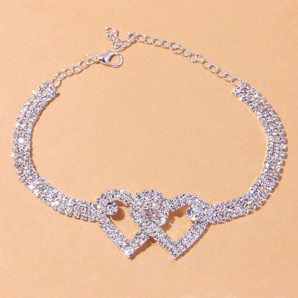 R-flower Anklet Barefoot Chain Bling Kristal Warna Silver Hati Ganda