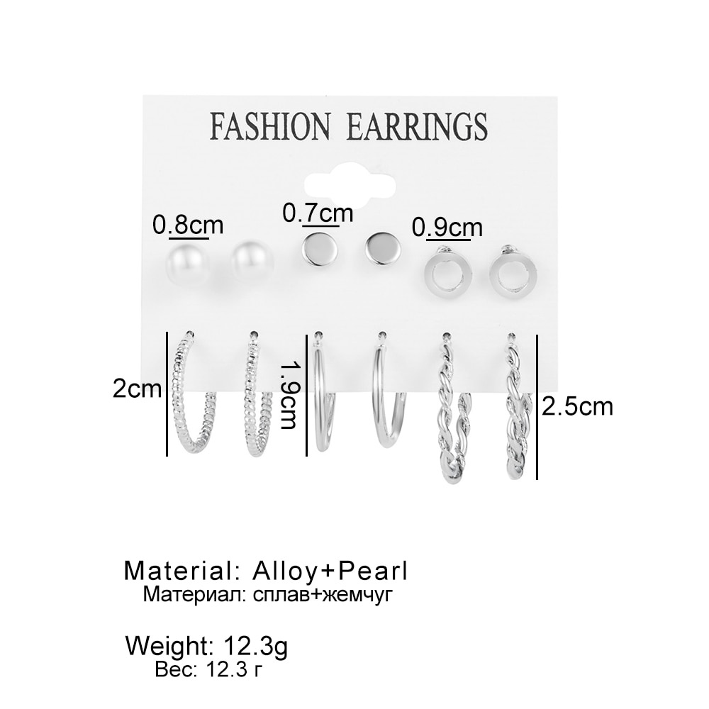 12pcs / Set Anting Tusuk Silver Hias Kristal / Cubic Zircon / Mutiara Untuk Wanita