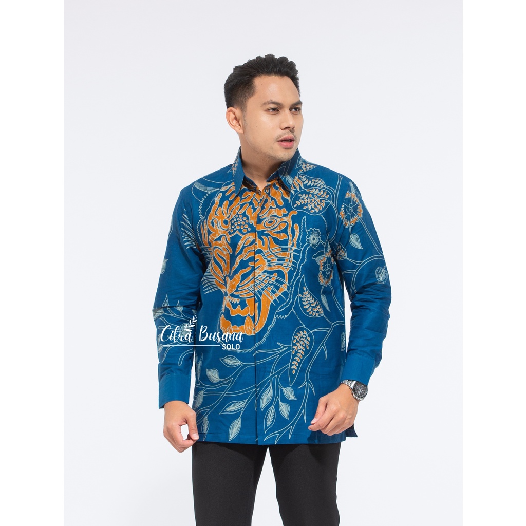 MACAN BLUE Kemeja Batik Pria Full Furing Bahan Katun Primisima