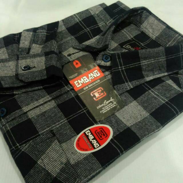Kemeja flanel pria kotak-kotak hitam abu