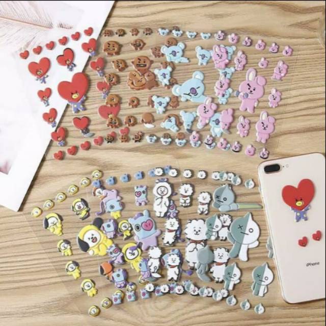 BTS BT21 Sticker 3D Gambar Kartun Stiker Line isi 23 Handphone HP S001