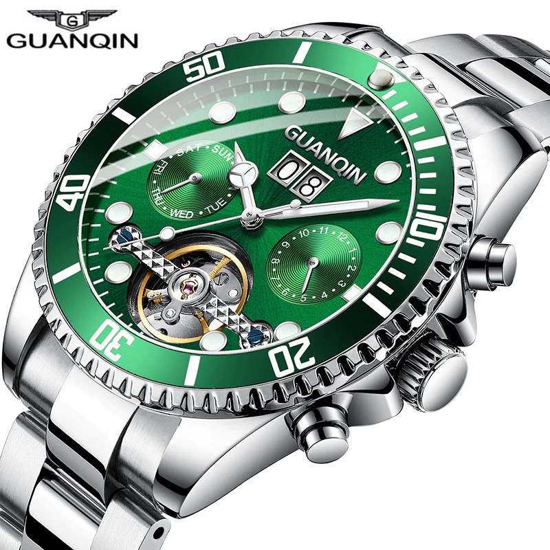 Jam tangan mekanik GUANQIN Men Automatic Tourbillon Watch Skeleton Mechanical  Watch Sport