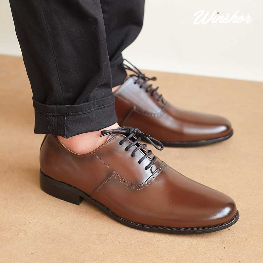 Sepatu Pantofel Pria - Winshor - Oxford Riot - Dark Brown