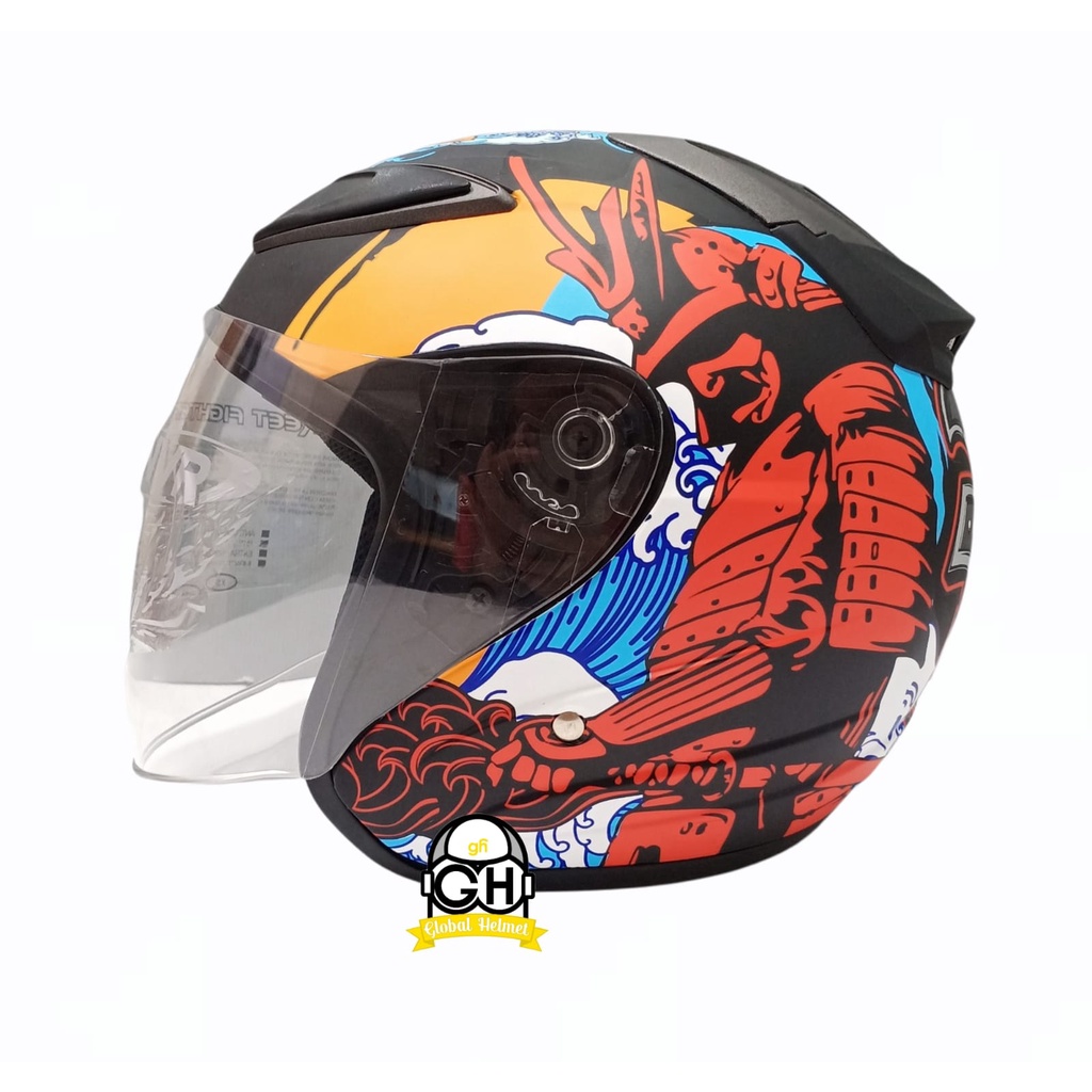 HELM NVR R-26 SAMURAI BLACK DOFF HALF FACE SINGLE VISOR HELM MURAH SNI HELM DEWASA DJMARU GALAXY R6 R1