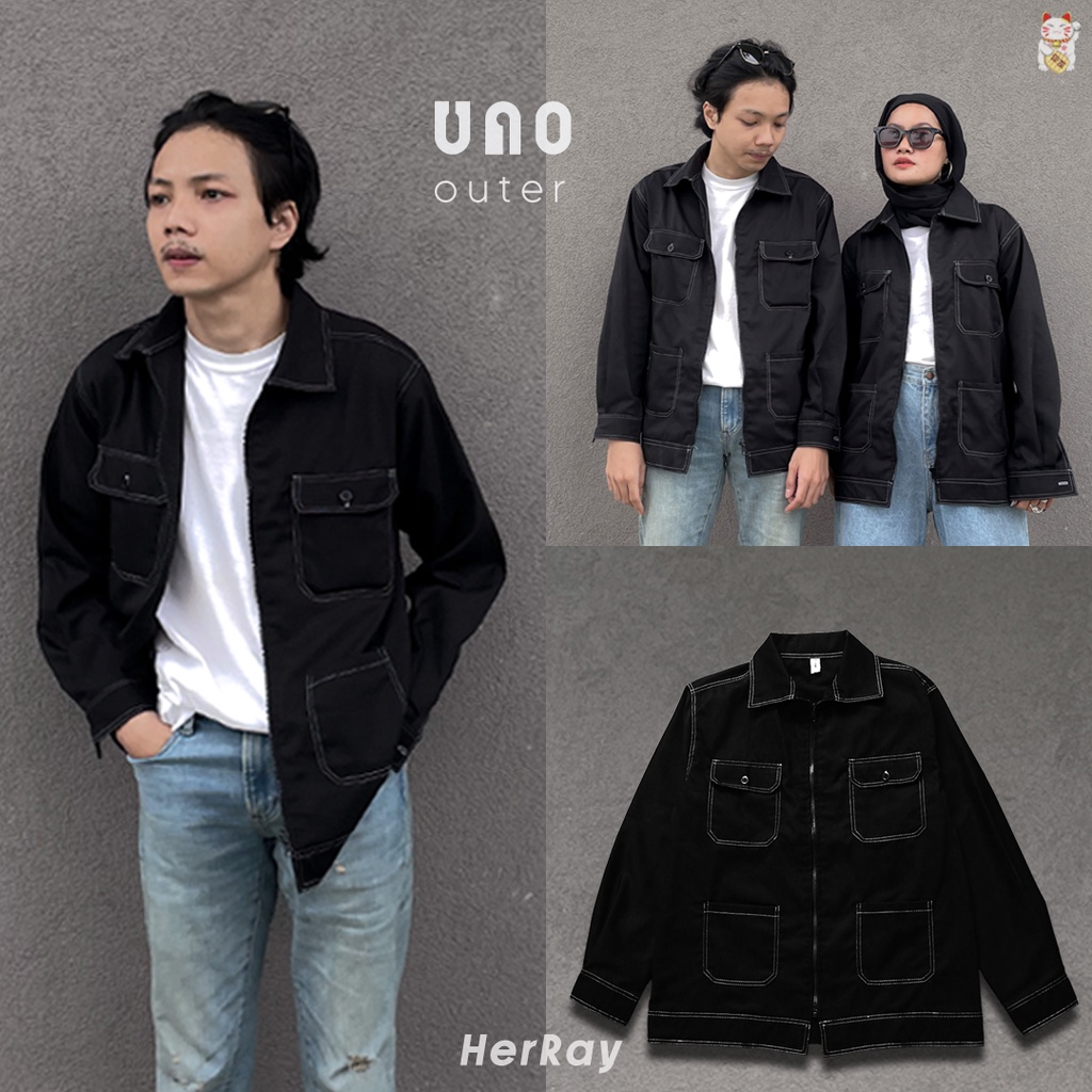 UNO - Jaket Hitam Panjang Couple - Oversized