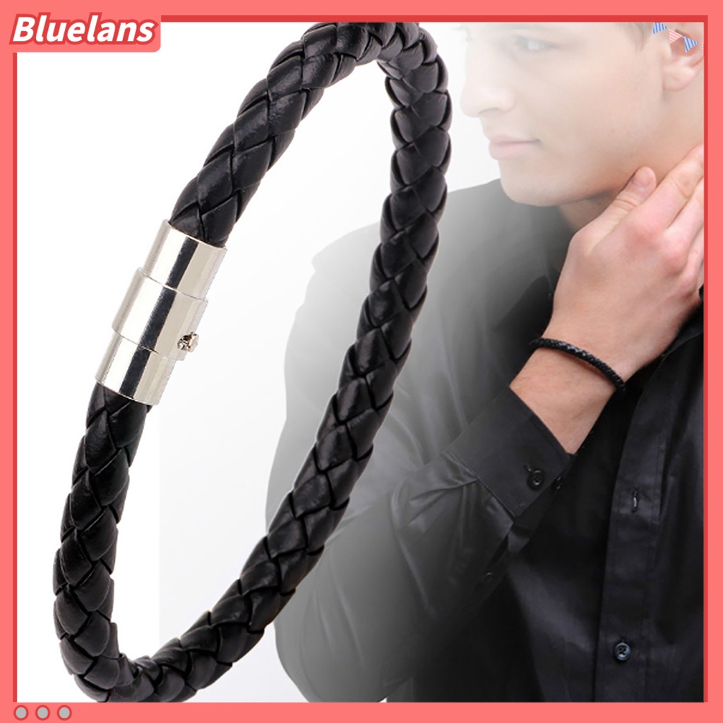 Bluelans Bracelet Braided with Magnetic Buckle Faux Leather Versatile Men Hand Chain