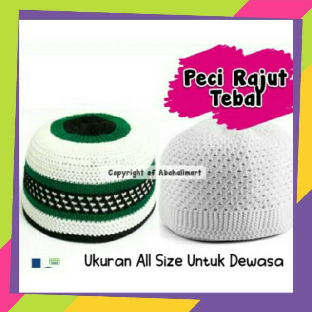 Peci Kopiah Rajut Tebal Warna Putih Dan Motif Untuk Oleh Haji Umroh Lentur Size Dewasa Asli Lokal