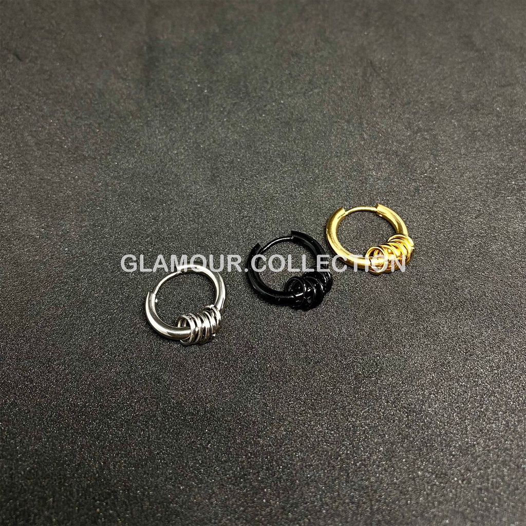 [COD] Anting Tindik Telinga Titanium Model Ring Bandul Ring Silver/Gold/Hitam Gaya Kpop/Punk - Perlu Lubang Tindik