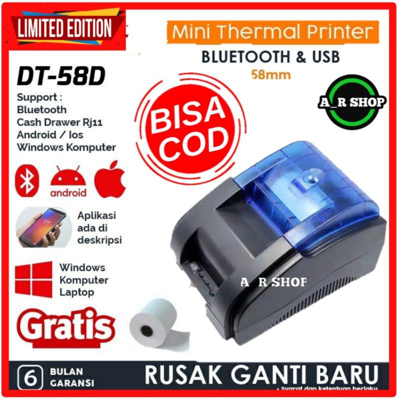 COD Printer Blutut Bluetooth mini portable thermal Suport Moka Pos Alat Mesin Print Asli Ori