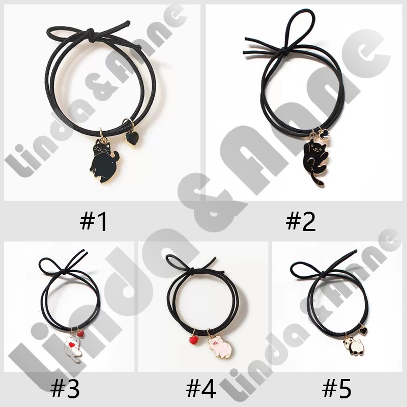 Ikat Rambut Tali Hitam Elastis Aksen Hewan Lucu Aksesoris Rambut Wanita - Gelang Karet Lucu Import