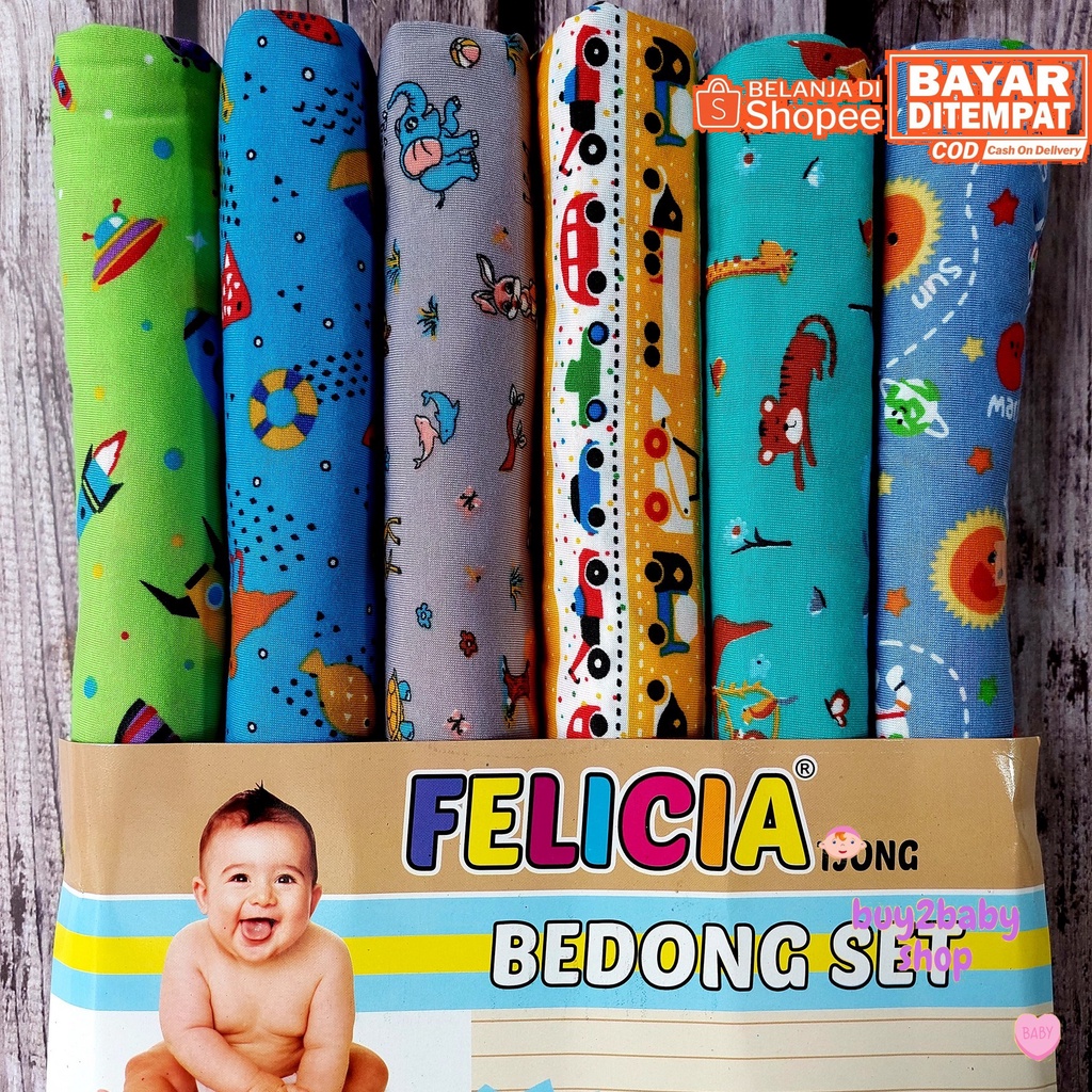 Bedong bayi bahan katun premium motif full print baby series FELICIA isi 3-6 Bedongan