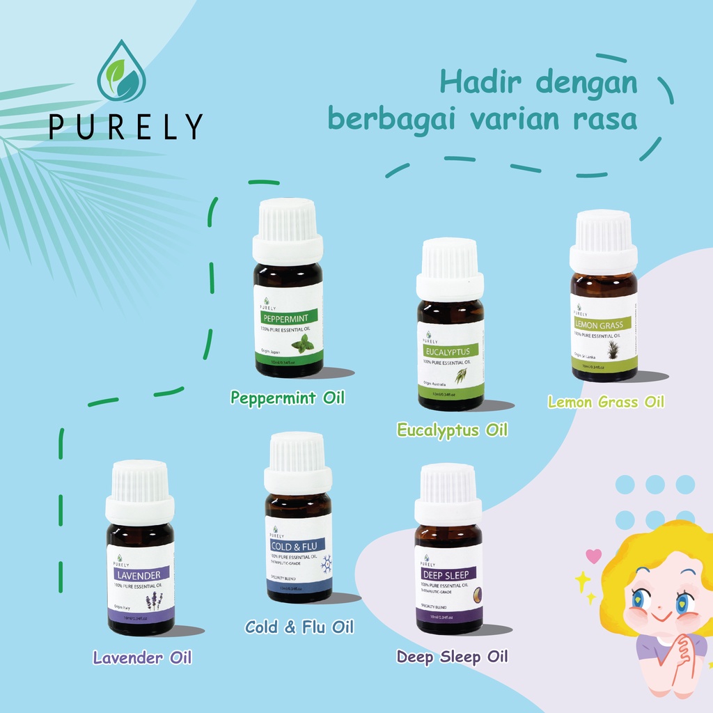 PURELY Peppermint essential oil dapat digunakan oleh anak-anak dan ibu hamil, Therapeutic-Grade 10ml