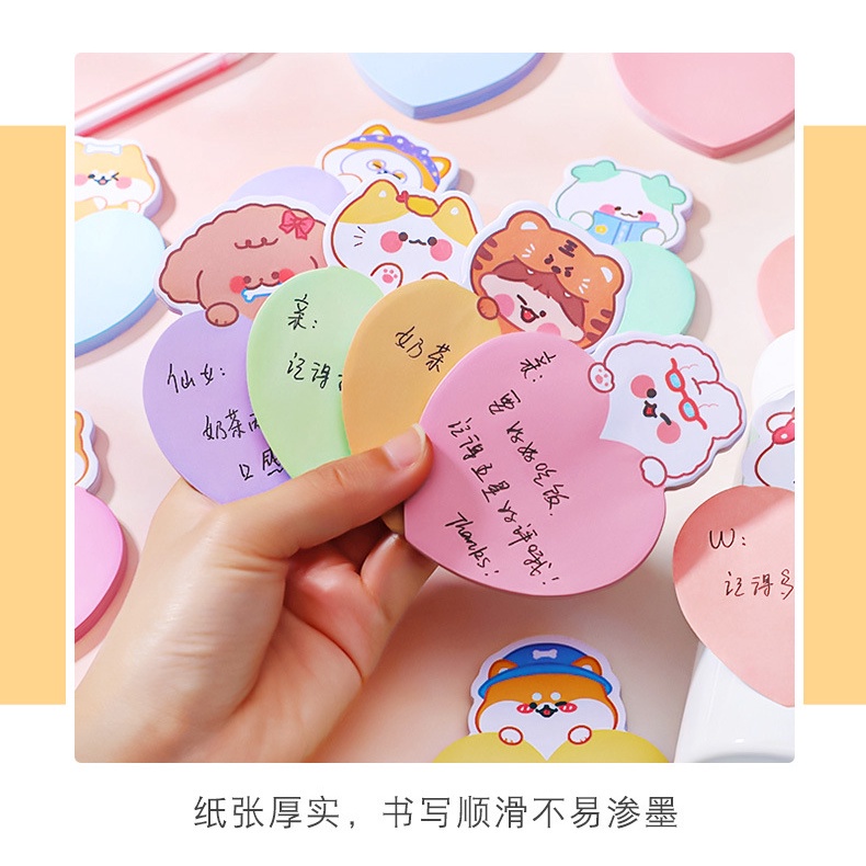 80x105mm 30 sheets Solid Color Heart Shape Girly Style Office School Memo Pad