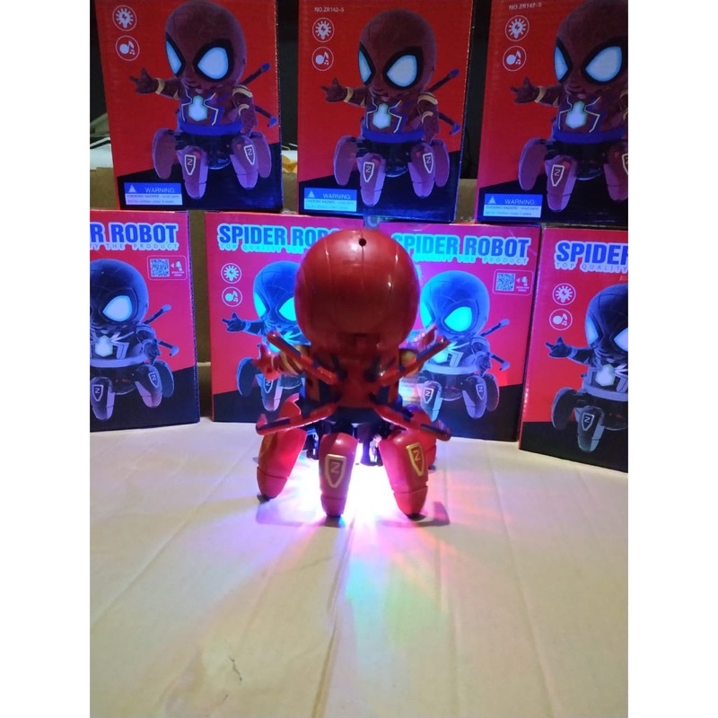 SPIDER ROBOT JOGET SPIDERMAN KAKI ENAM MUSIK LAMPU HEXAPOD DANCER SUPER HERO MARVEL AVENGERS