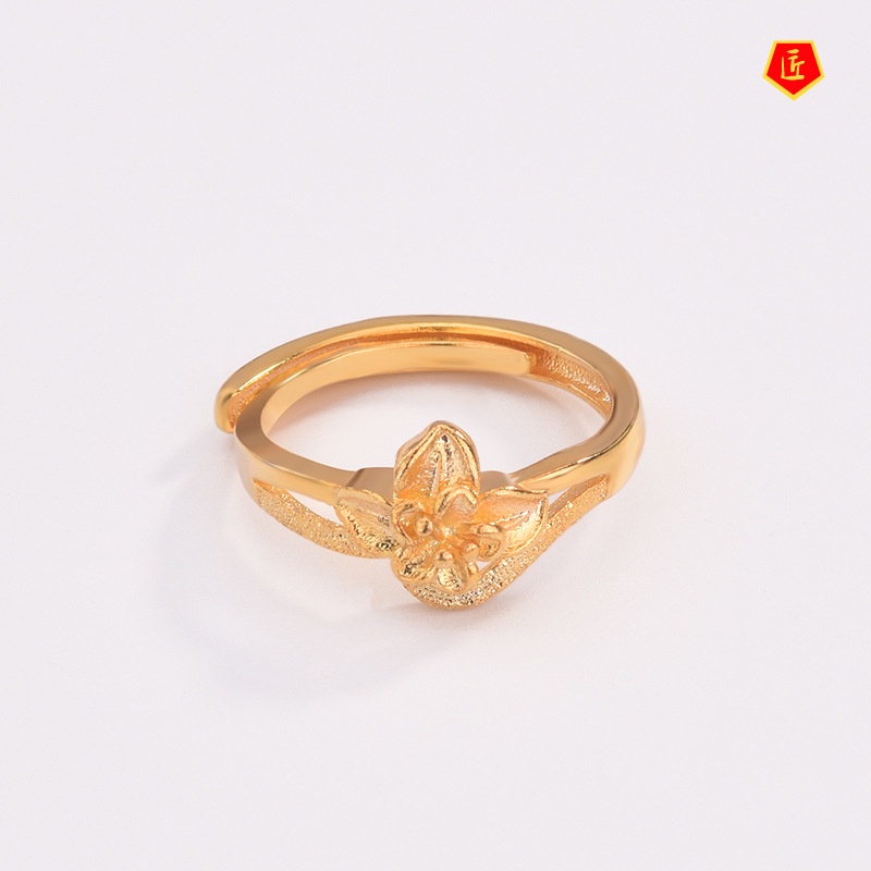 [Ready Stock]Temperament Personality Flower Gold Ring Female