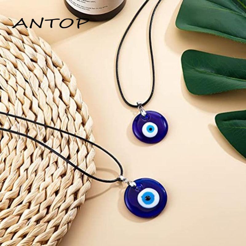 Kalung Rantai Klavikula Desain Mata Iblis Bentuk Bulat Warna Biru Untuk Wanita ANTOP