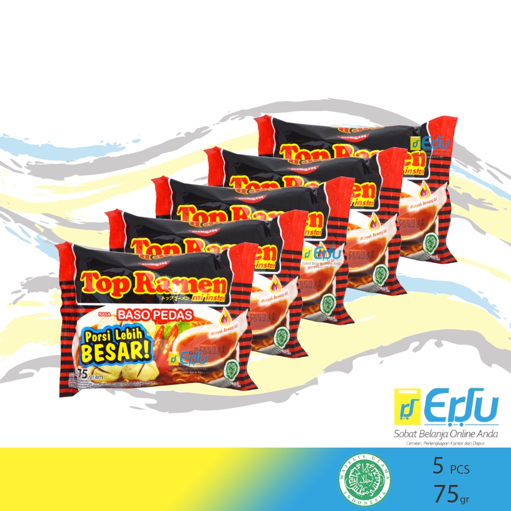 

5PCS Nissin Top Ramen Baso Pedas Mie Instan Kuah Harga Terjangkau Halal - 5pcs x 75gr