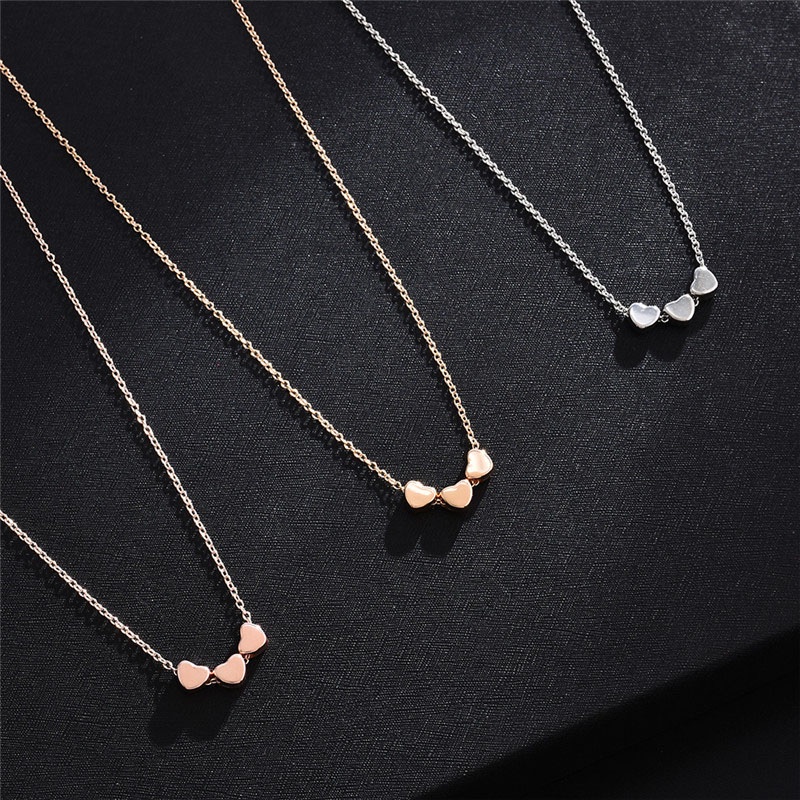 Kalung Rantai Liontin Hati Warna Rose Gold Gaya Korea Simple untuk Wanita- olo