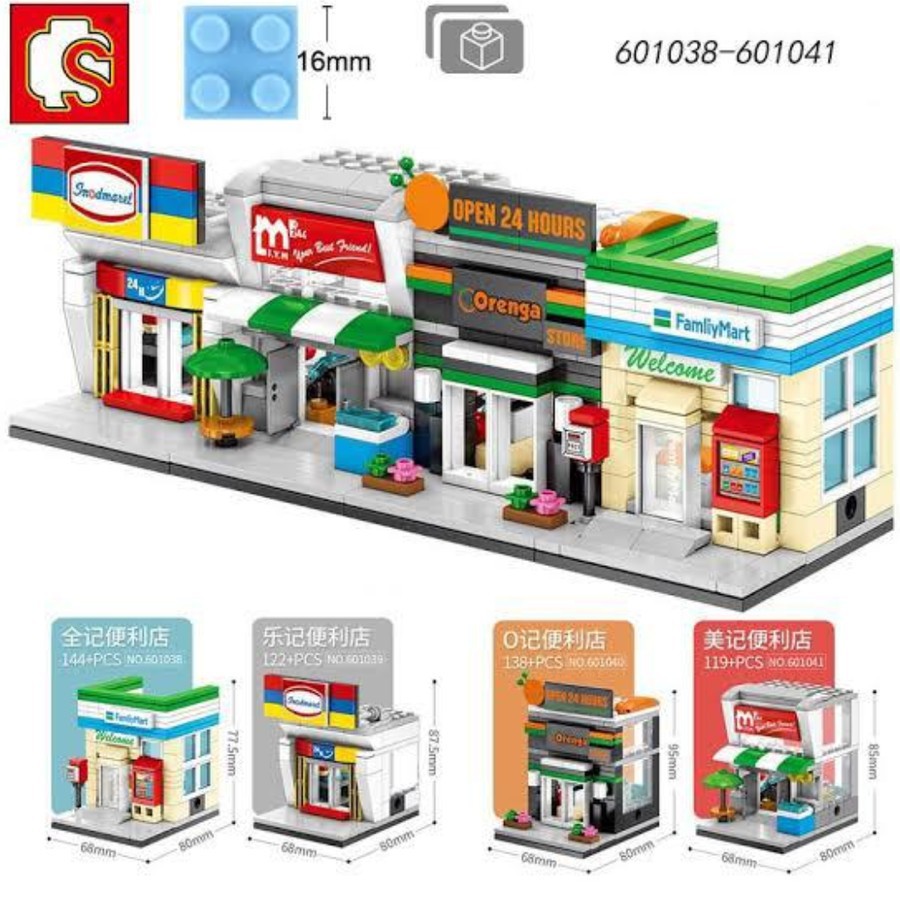 Mainan Brick Sembo Block Indomaret, familymart,orange Dan Jym 4IN1