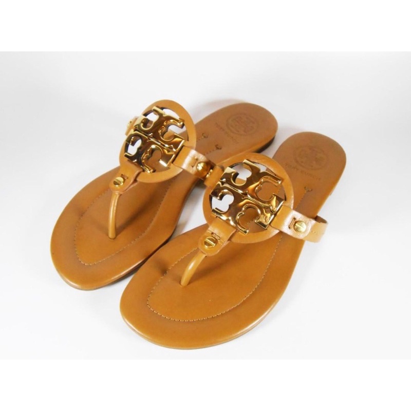 LIKE NEW SEPATU TORY BURCH Thong Sandals TAN GOLD MUSTARD YELLOW BROWN SHOES BRANDED AUTHENTIC ORIGI