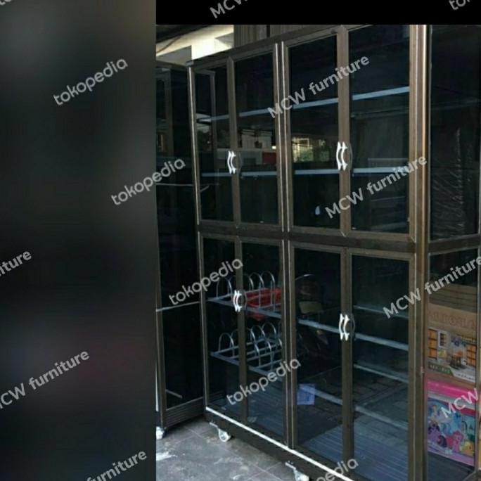 Rak Piring Besar Aluminium Tebal/Rak Piring 4 Pintu Alu Coklat Tebal. Jijahstr