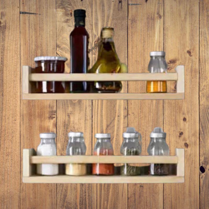 [ COD ] Rak Bumbu Dapur / Rak Kayu Minimalis / Rak Dinding / Rak Tempat Bumbu Dapur / Wadah Bumbu / 