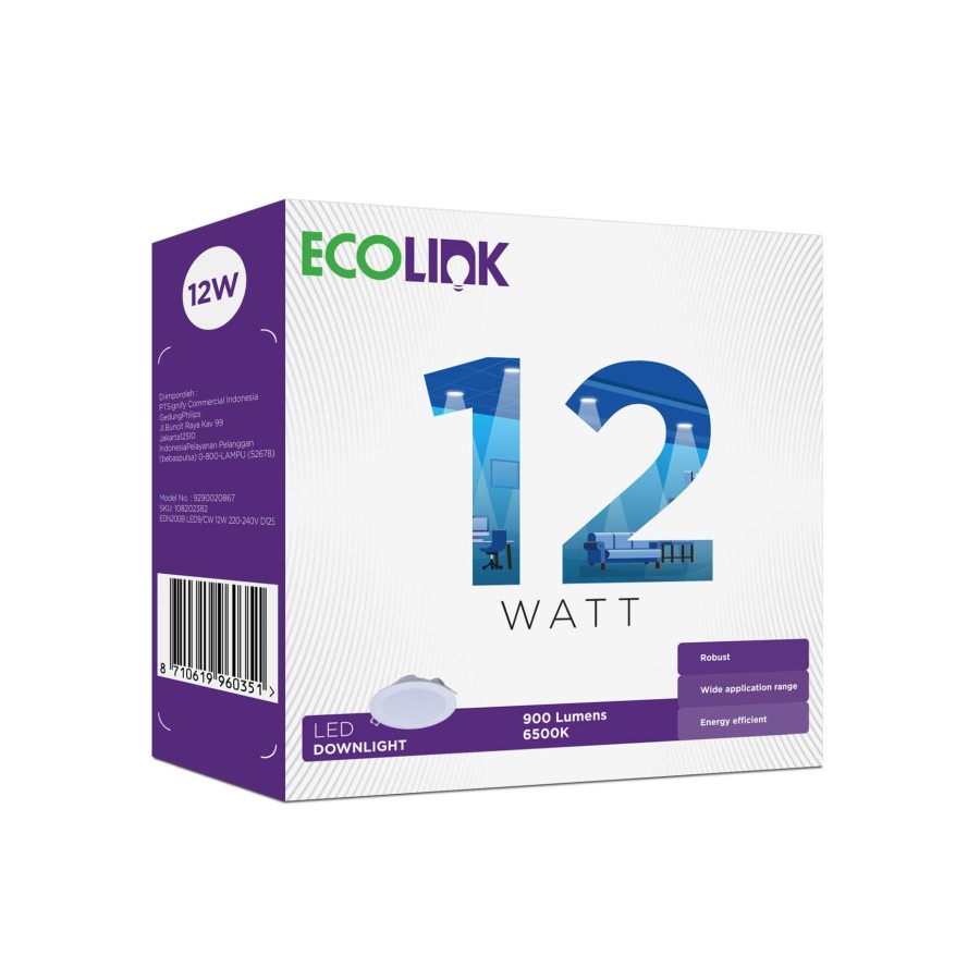 PROMO Lampu Downlight LED Ecolink 12W 12 Watt EDN020B Panel Light Hias Ib 5 inch D125 Ac 220v SNI Original  - Cool White (Putih)