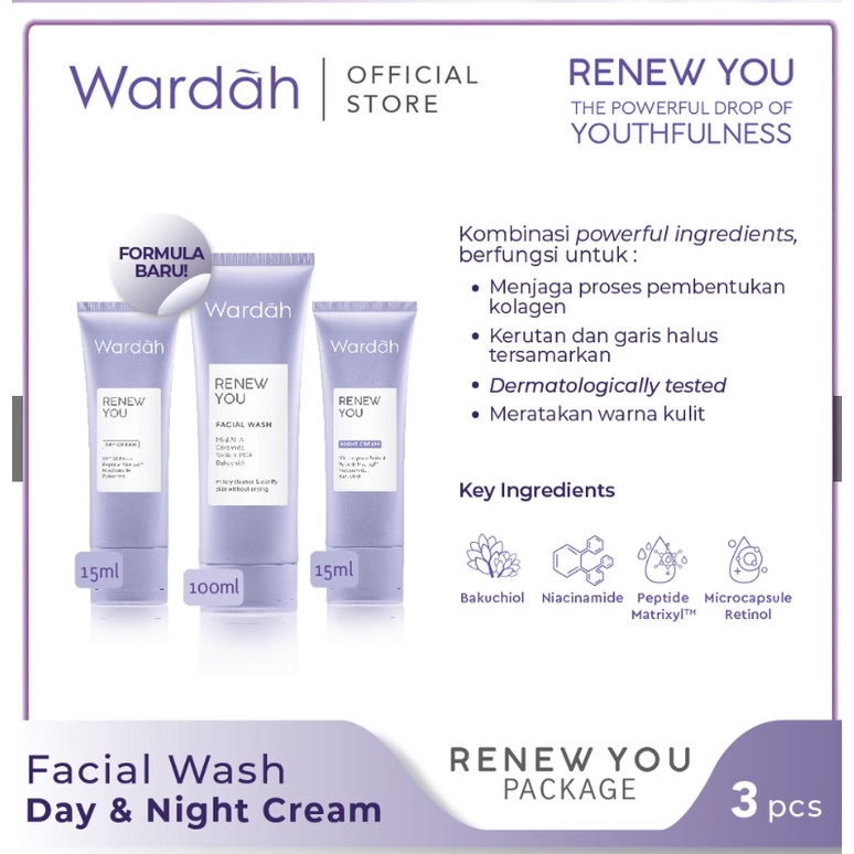 WARDAH RENEW YOU  PAKET MINI  HEMAT 3 ITEM ( F/W - D/N 15 )