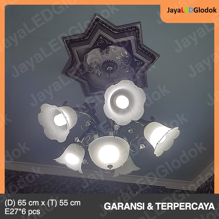 Lampu Gantung Ruang Tamu Minimalis Modern Hias Bunga Kaca Putih