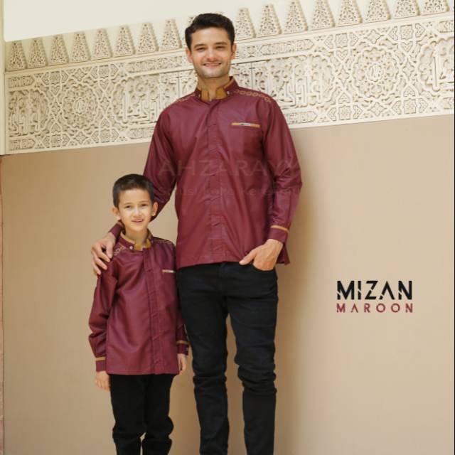 SALE Kemko Kemeja Koko Couple Lengan Panjang Mizan Maroon original by Ahzarayy